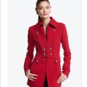 White House Black Market Military Peacoat in Cherry Red